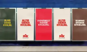 Max reklam: "Ibland svensk kyckling", "Alltid svensk kyckling", "Eventuellt svensk kyckling", "Kanske svensk kyckling".
