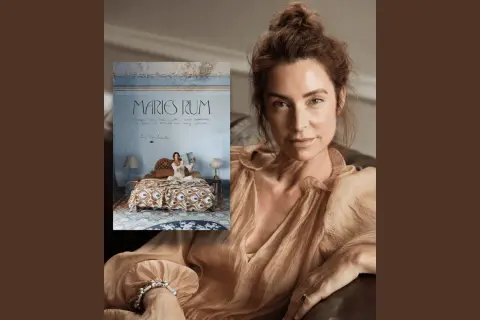 Marie Olsson Nylander bok "Maries Rum" visar en kvinna på en säng. Bredvid syns en närbild på Marie Olsson Nylander själv.