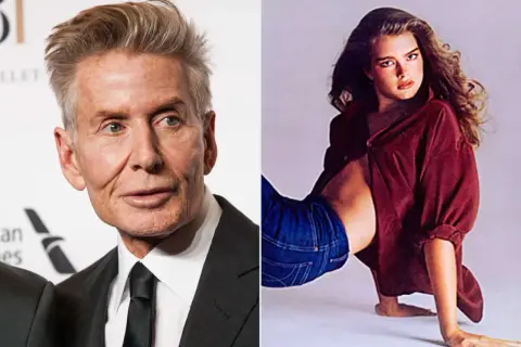 Calvin Klein bredvid en ung Brooke Shields i ikonisk jeanskampanj.