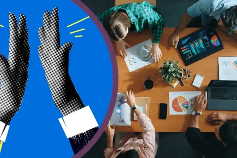 Teamwork och framgång! En social media specialist ser till att siffrorna stämmer och att teamet firar sina segrar.
