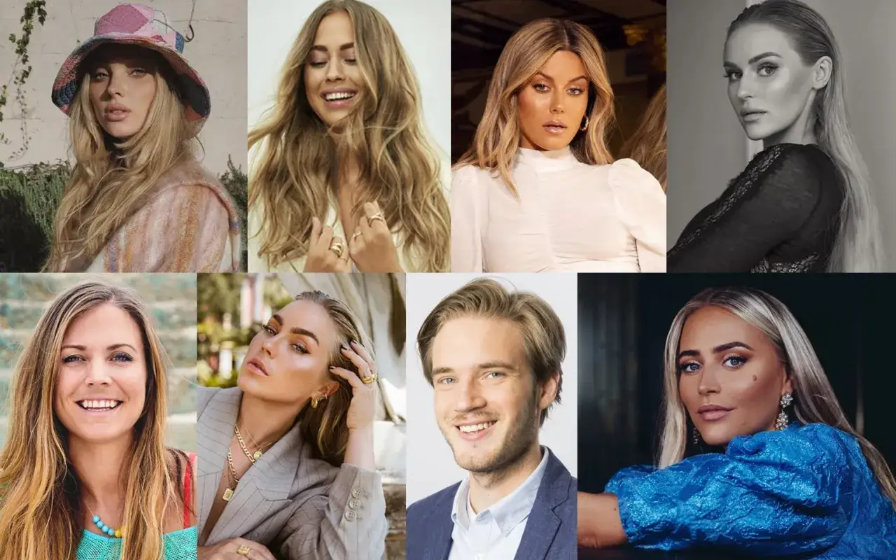 Portr&auml;tt av flera framst&aring;ende svenska influencers, inklusive en man. Kanske n&aring;gra av de rikaste influencers i Sverige?