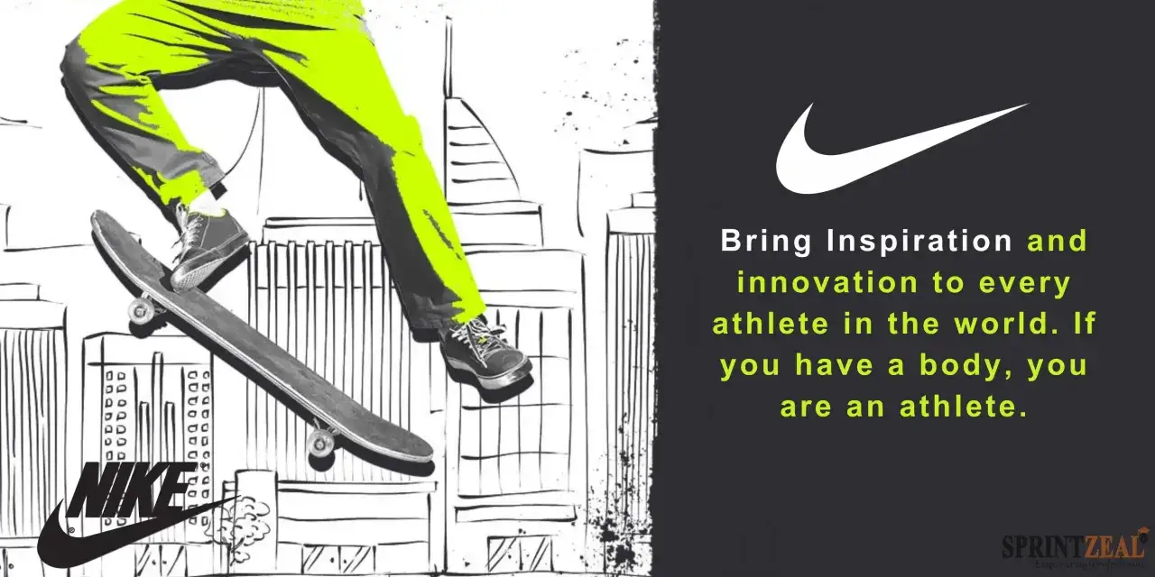 En skateboardåkare med neongröna byxor i en stiliserad stadsmiljö. Nike reklam med budskapet