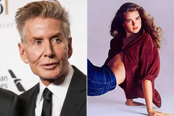 Calvin Klein bredvid en ung Brooke Shields i ikonisk jeanskampanj.